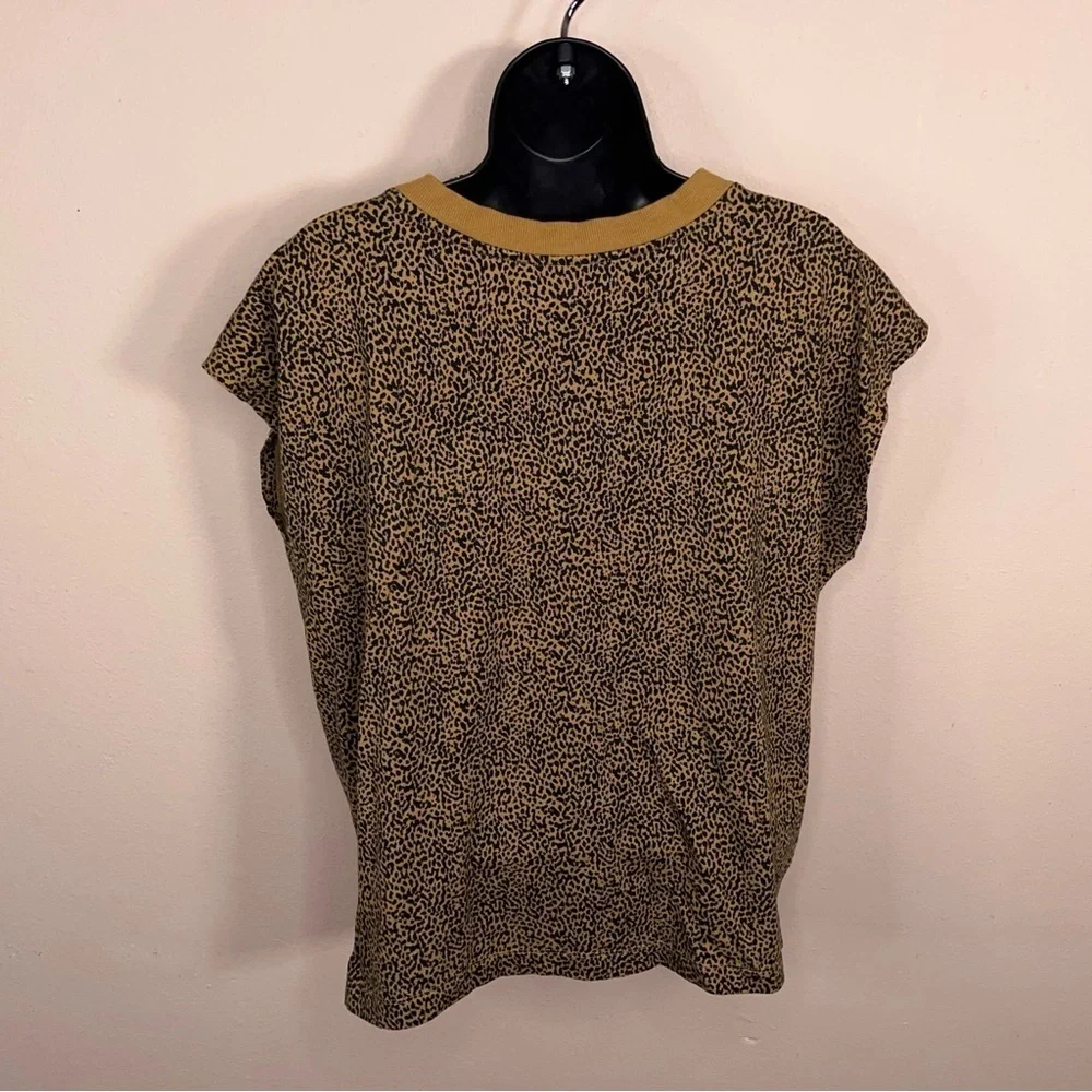 Petite Large Ann Taylor Loft Animal Print Top Cap Sleeves Cotton Blend Casual